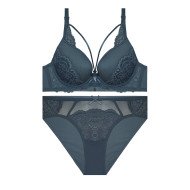 ست سوتین و شورت اسفنجی زنانه مدل جکدار هارنس دار طرح گیپور فنردار کاپ B کد 280025