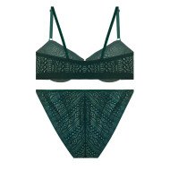 ست لباس زیر زنانه ژوبین مدل توری جلو باز شو نگین دار کد 40301