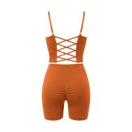 ست نیم تنه شورت ورزشی زنانه مدل سیملس پد متحرک کبریتی پشت بندی وارداتی کد 0241