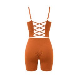 ست نیم تنه شورت ورزشی زنانه مدل سیملس پد متحرک کبریتی پشت بندی وارداتی کد 0241