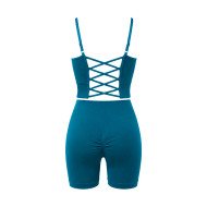 ست نیم تنه شورت ورزشی زنانه مدل سیملس پد متحرک کبریتی پشت بندی وارداتی کد 0242