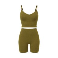 ست نیم تنه شورت ورزشی زنانه مدل سیملس پد متحرک کبریتی پشت بندی وارداتی کد 0243