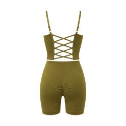 ست نیم تنه شورت ورزشی زنانه مدل سیملس پد متحرک کبریتی پشت بندی وارداتی کد 0243