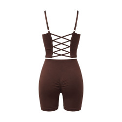 ست نیم تنه شورت ورزشی زنانه مدل سیملس پد متحرک کبریتی پشت بندی وارداتی کد 0246
